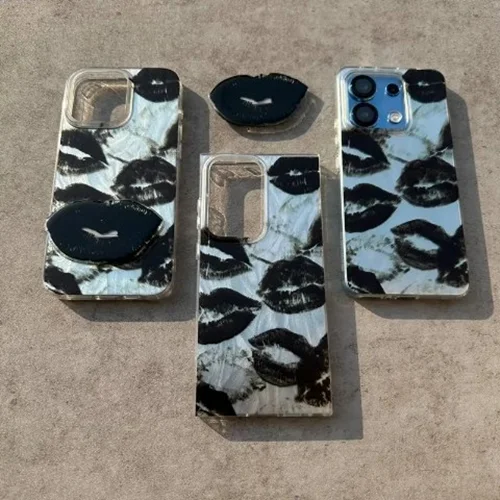 قاب گوشی براش طرح لب مشکی همراه با استند