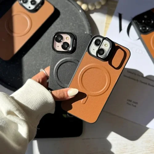 قاب گوشی مگ سیف چرمی لنز استند شو (کدC1867)