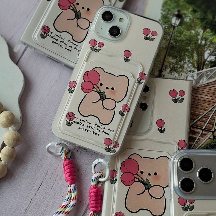 قاب گوشی خرس و لاله جاکارتی دار