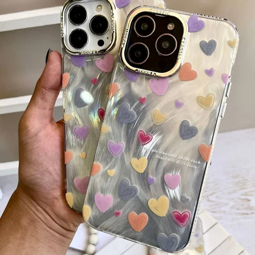 قاب گوشی  براش قلبی مداد رنگی (کدC1746)