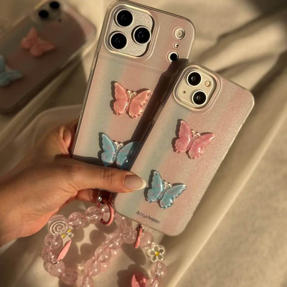 قاب پروانه ابرنگی آیفون همراه با آویز