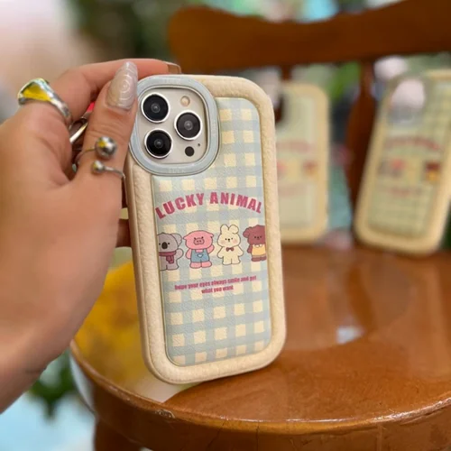 قاب آیفون بالشتی چارخونه آبی lucky animal