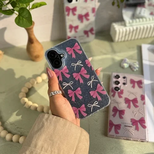 قاب پاپیون صورتی اکلیلی پشت طلق آیفون ، سامسونگ ، شیائومی (کدC1886)