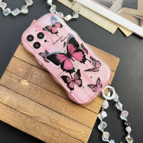 قاب پروانه رومانتیک صورتی با آویز (کدC1807)