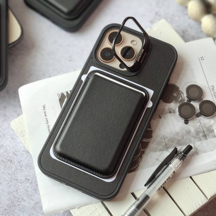 گارد گوشی آیفون کیف چرمی جاکارتی دار به همراه گلس لنز کد (M1699)
