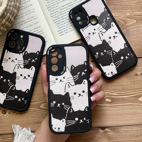 قاب گوشی شیائومی گربه های کیوت سیاه و سفید محافظ لنزدار