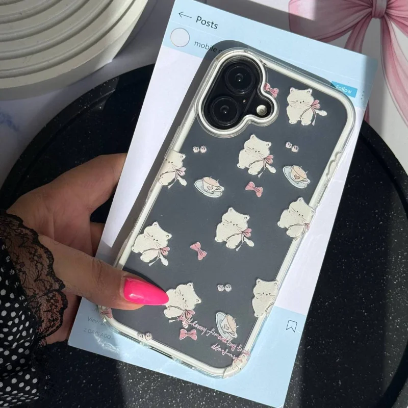 کاور گوشی آیفون طرح چای و گربه