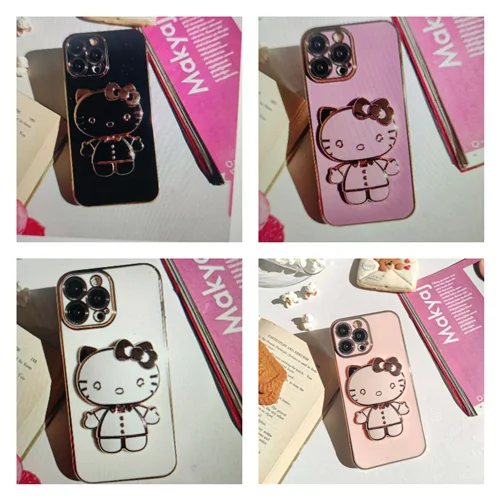 قاب آینه ای کیتی آیفون محافظ لنز دار استند شو