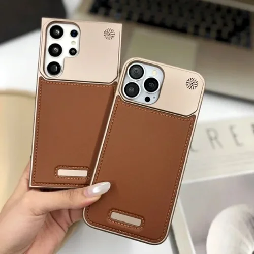Leather metal iphone قهوه ای