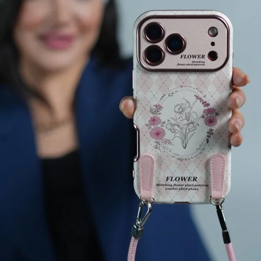 قاب موبایل آیفون Rose Pink Flavor همراه با دو بند ست کوتاه و بلند