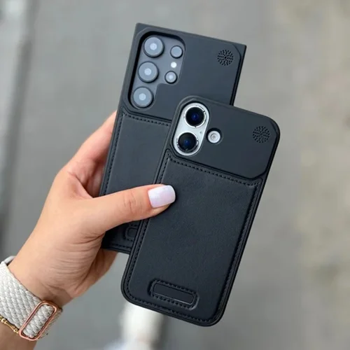قاب گوشی  آیفون ،سامسونگ رنگ مشکی Leather metal iphone