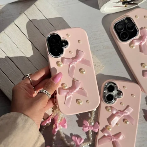 قاب پاپیون مروارید صورتی با آویز (کدC1959)