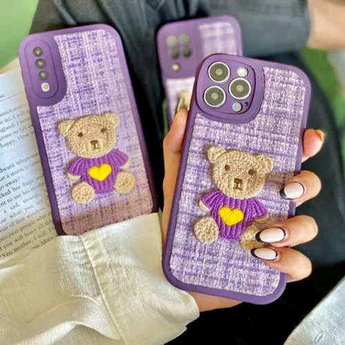 گارد گوشی تدی پارچه ای بنفش (M1365)