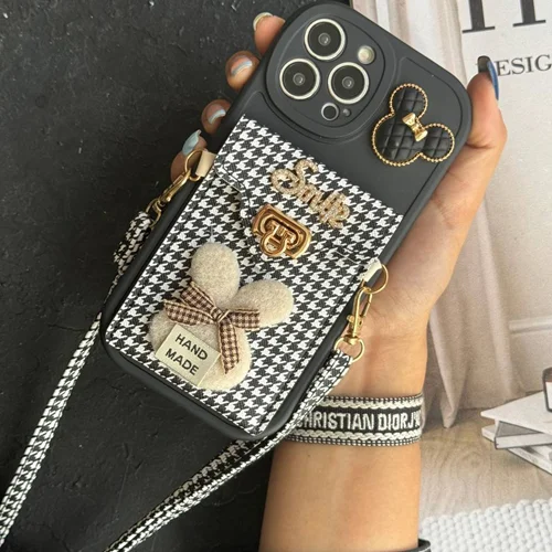 قاب موبایل آیفون باربری زبرا پترن سیاه و سفید دارای جاکارتی