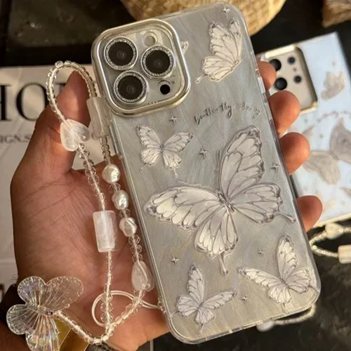 قاب موبایل آیفون پروانه باترفلای بهاری + بندست