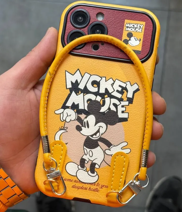 قاب موبایل آیفون میکی موس لیمویی + بندست