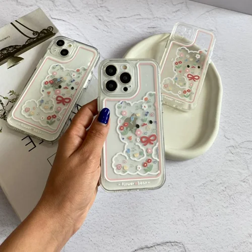 کیس گوشی آیفون Flower Bear پشت طلق (C004)