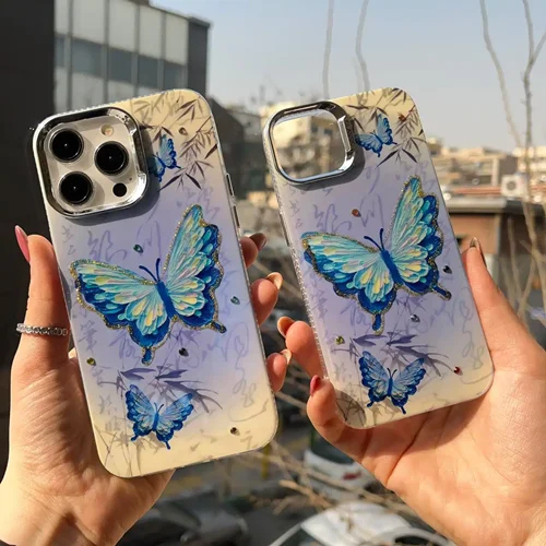 قاب آبرنگی طرح سه پروانه آبی