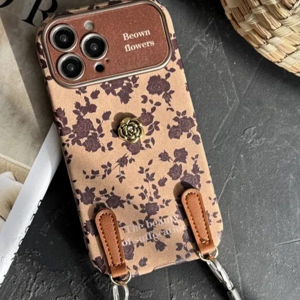 قاب موبایل آیفون گل و برگ پاییزی + بندست