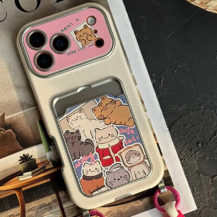 قاب موبایل آیفون گربه اسکاتیش جاکارتی دار + بند و آویزمنگوله ست