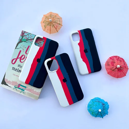 قاب سیلیکون رنگین کمانی سفید مشکی iphone