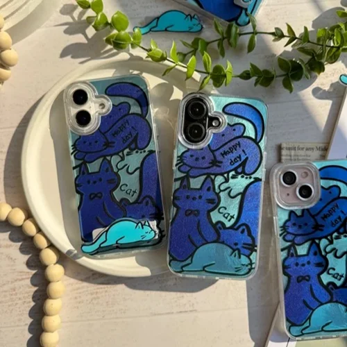 قاب گوشی آیفون Happy Blue Cat (کدC1895)