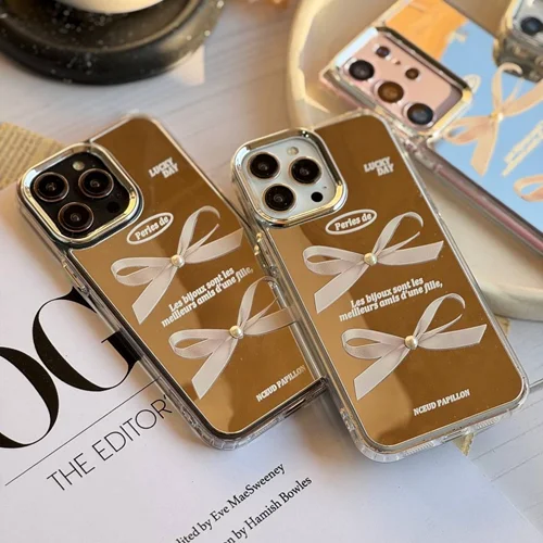 کاور گوشی آیفون Papillon آینه ای مروارید سفید (کدC1859)