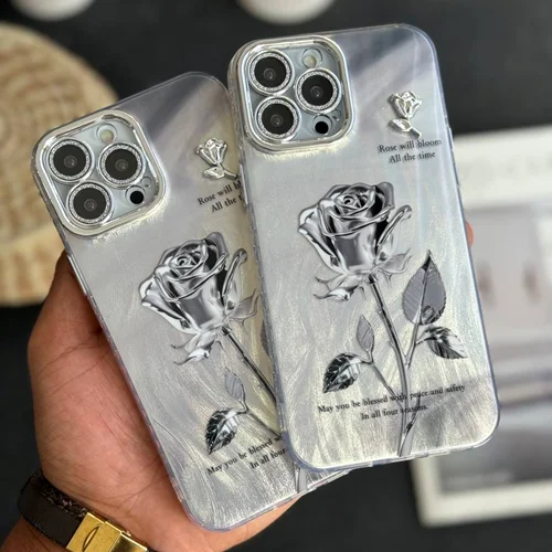 قاب موبایل آیفون گل رز سربی