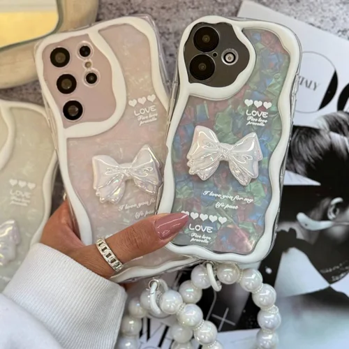 قاب Ribbon Love آیفون و اندرویدی با آویز (کدC1887)