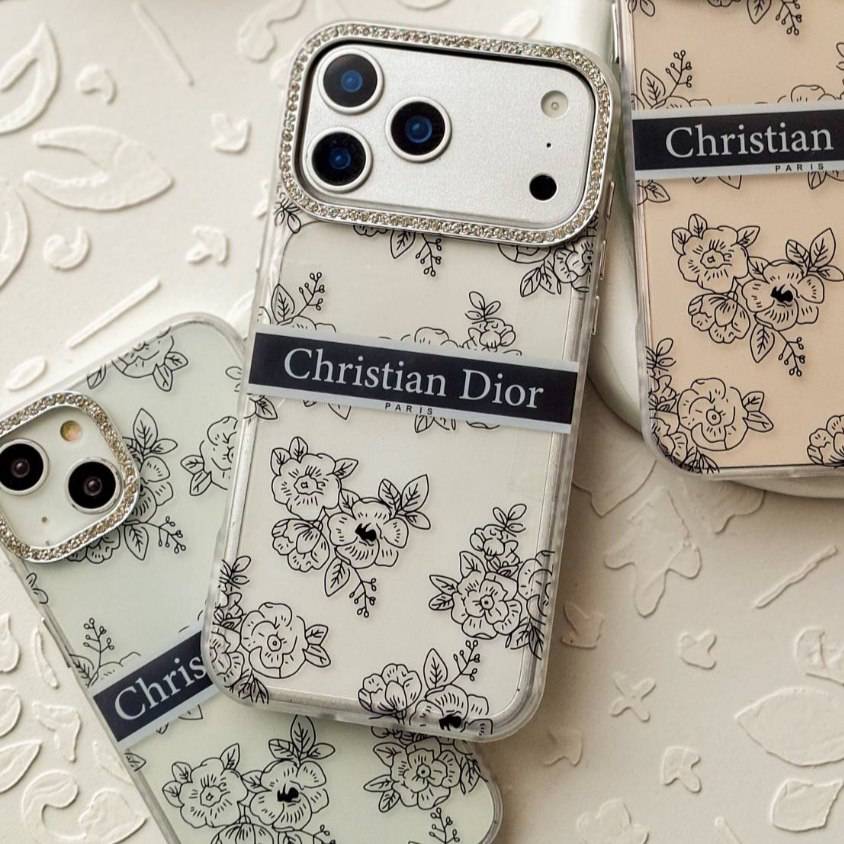 قاب گوشی Dior پشت شفاف لنز نگین دار