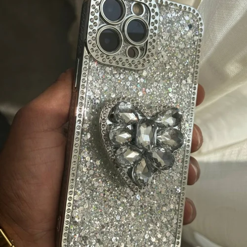 قاب موبایل آیفون بلینگی قلب پولکی دور نگین